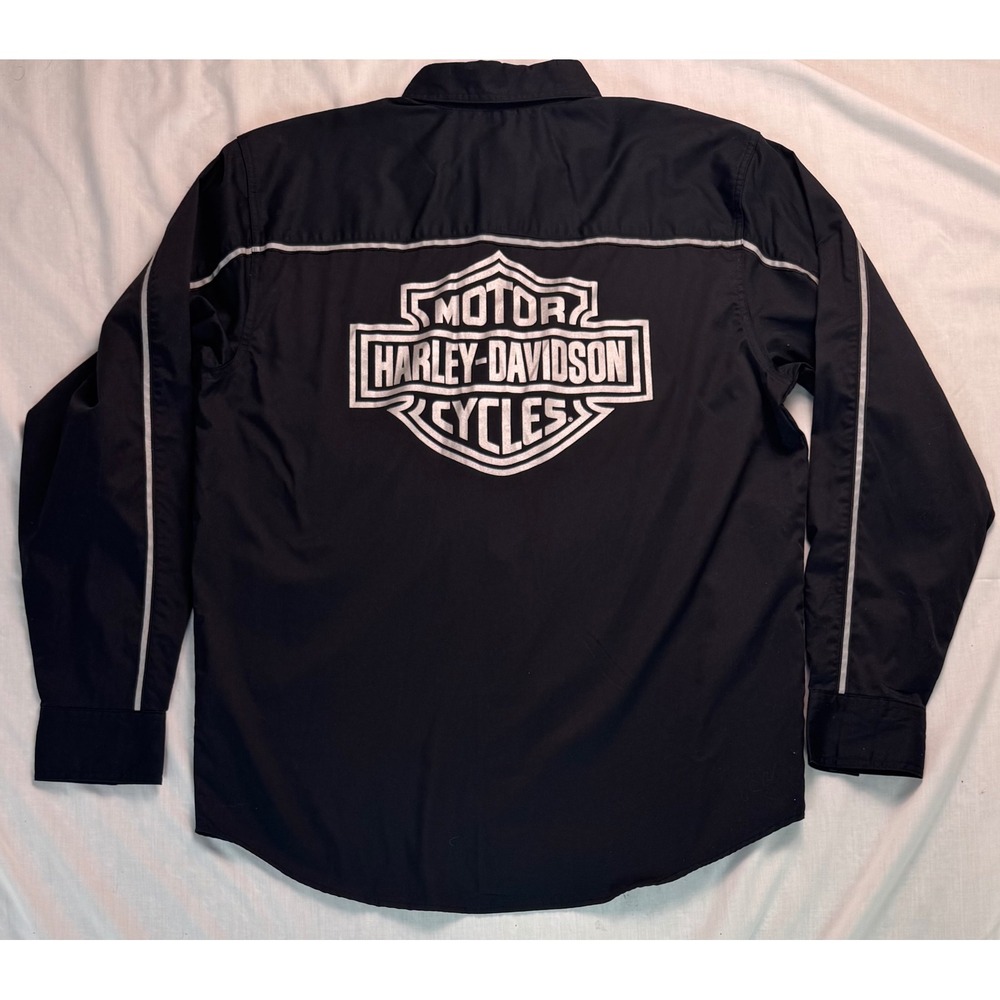Harley-Davidson Mens Black Reflective Piping Long Sleeve Button Up Shirt Large - Picture 11 of 11